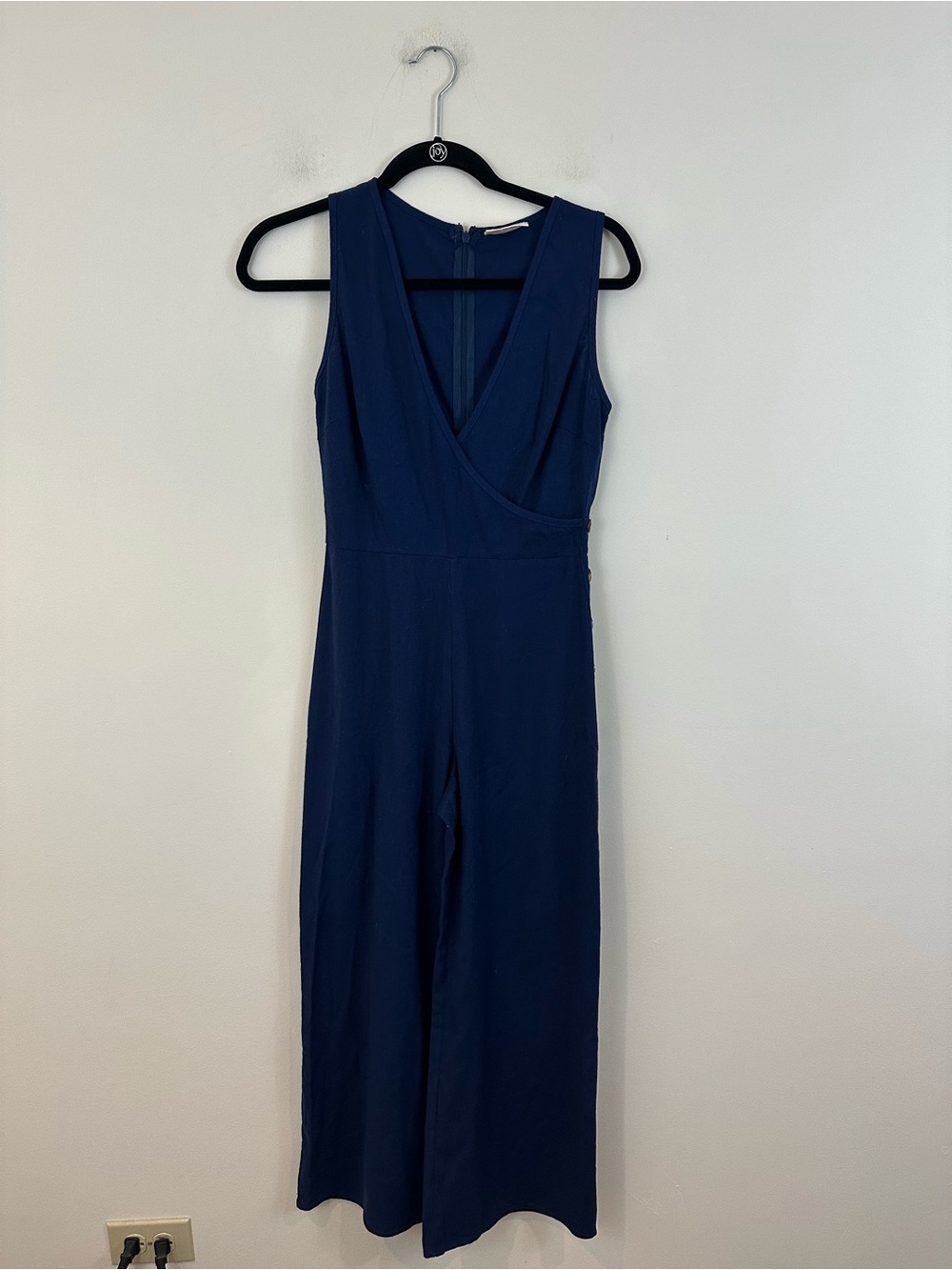 Showpo Sleeveless Navy Wrap Jumpsuit Linen Side Button Size 2 Women's